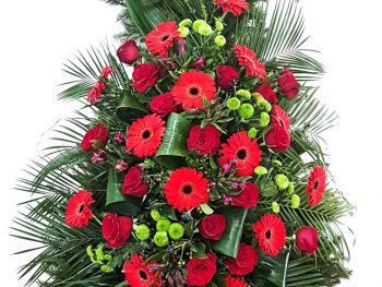 Coroană din flori asortate, roșu-verde